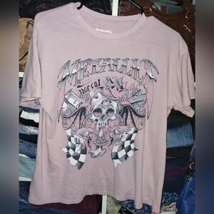 Metallica Pull & Bear Graphic T-Shirt in Light Pink Size Small